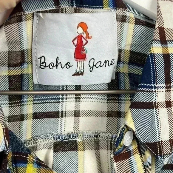 Boho Jane Womens Shirt Brown & Blue S Sleeveless Ombré Plaid Back/Applique Boho - Picture 4 of 10